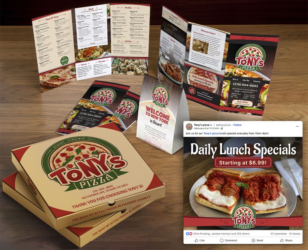 Tony's Pizza print materials