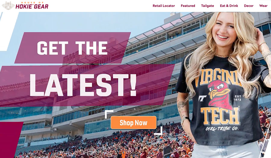 A screenshot of the HokieGear Home Page