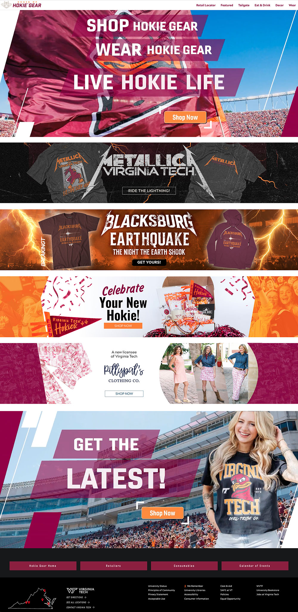 A screenshot of the HokieGear Home Page